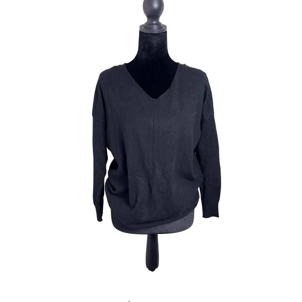 LALA FACTORY V-Neck Sweater Women S/M Black Excellent Oversized Drop Shoulder